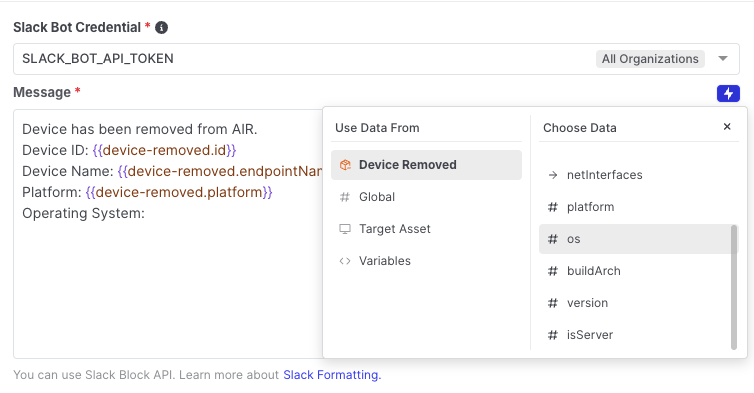 Automations: Variable picker